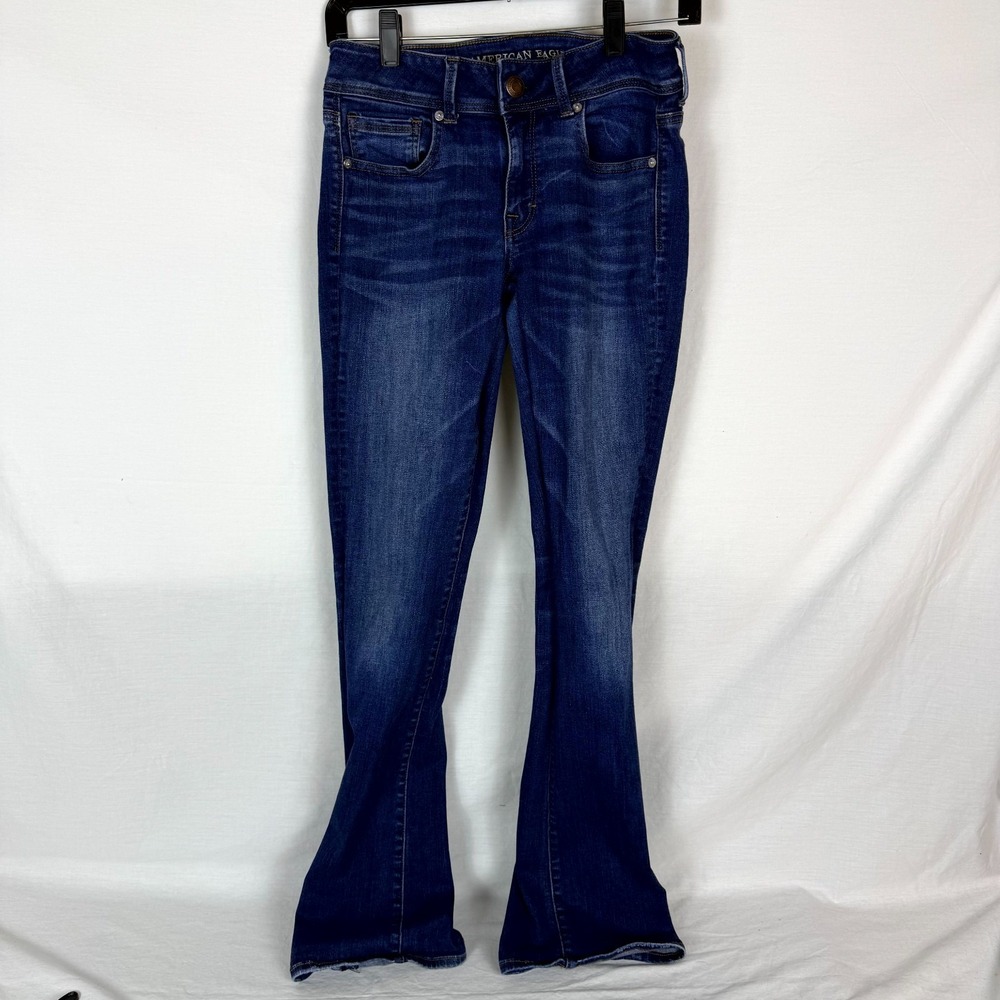 American Eagle Outfitters Kick Boot Jeans Womens Size 6 Blue Denim Super Stretch